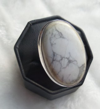 Zilveren ring gezet met Howliet ring maat 17 mm